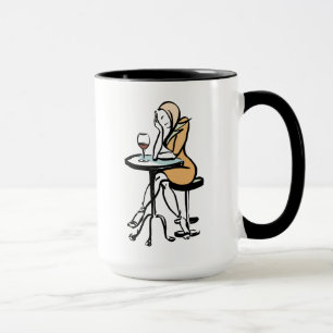 A Girl Enjoying Red Wine In A Café Mug