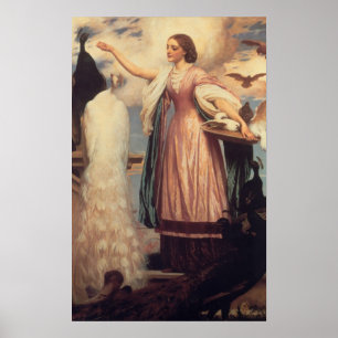 A Girl Feeding Peacocks Poster