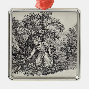 A Girl Gathering Flowers Metal Ornament