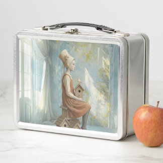 A Girl & Her Birdhouses | Surreal Storybook Metal Lunch Box