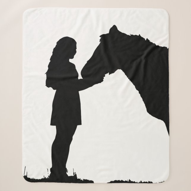A Girl & Her Horse Love Silhouette Art Sherpa Blanket (Front)