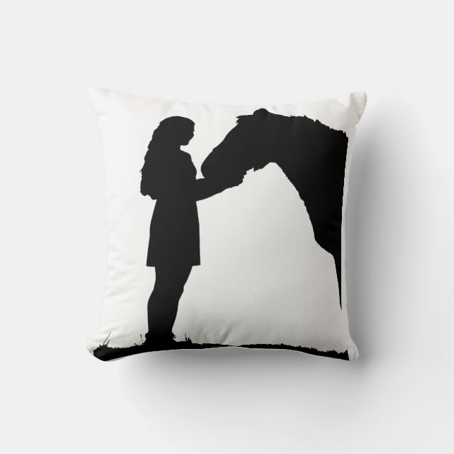 A Girl & Her Horse Love Silhouette Art Throw Pillow (Front)