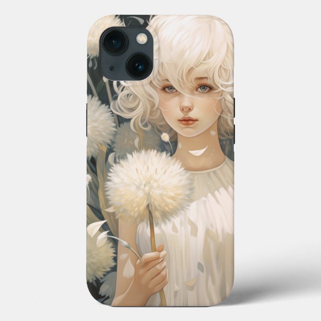 A Girl Holding A Dandelion iPhone 13 Case (Back)