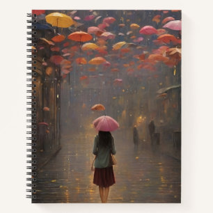 A Girl in a Raining Scene Notebook