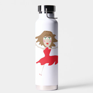 a girl in a red dress bottle