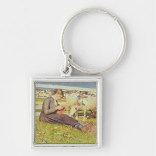 A Girl Knitting, 1888 (oil on canvas) Keychain