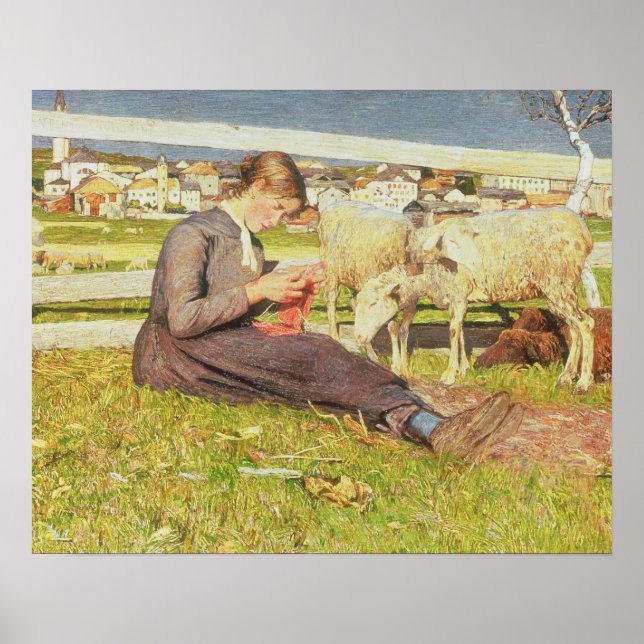 A Girl Knitting, 1888 (oil on canvas) Poster (Front)