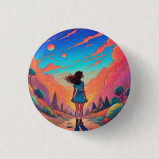A girl on a journey to a fantasy world Basic Dark  1 Inch Round Button