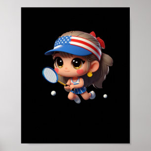 A Girl Playing Tennis. Sticker Poster