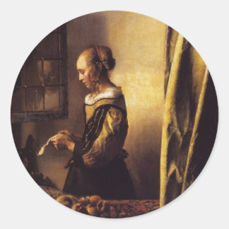 A Girl Reading a Letter at an Open Window Classic Round Sticker