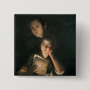 A Girl reading a letter by Candlelight 2 Inch Square Button