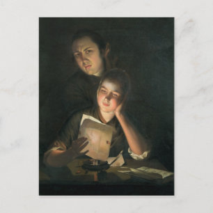 A Girl reading a letter by Candlelight Postcard