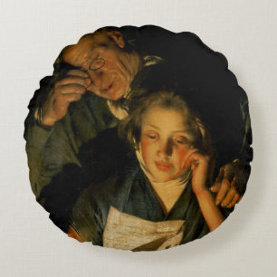 A Girl reading a Letter Round Pillow