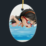 A girl swimming with goggles ceramic ornament<br><div class="desc">Illustration of a girl swimming with goggles on a white background</div>