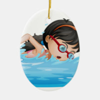 A girl swimming with goggles
