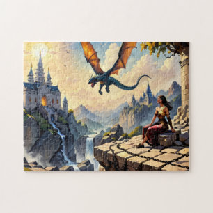 A Girl watching a Dragon fly by. Jigsaw Puzzle