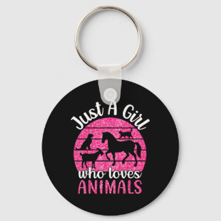 A Girl Who Loves Animals Cute Animal Lover Women Keychain