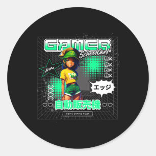 A Girl Who Loves Anime Game School Girl Classic Round Sticker