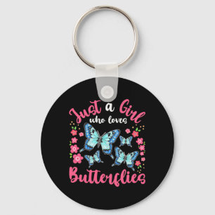 A Girl Who Loves Butterflies And Flowers Keychain