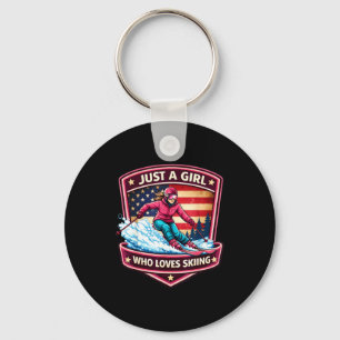 A girl who loves skiing american skier ski resort keychain