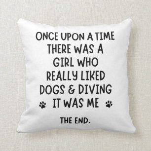 A girl who really liked dogs & diving throw pillow