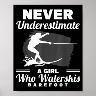 A girl who waterskis barefoot water skiing wave poster