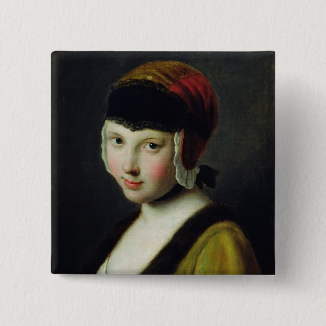 A girl with a black mask 2 inch square button (Front)