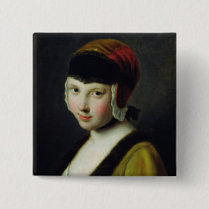 A girl with a black mask 2 inch square button