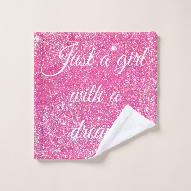 A GIRL WITH A DREAM Sparkle Hot Pink Glitter Wash Cloth (Wash Cloth)