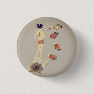 A girl with a flower 1 inch round button