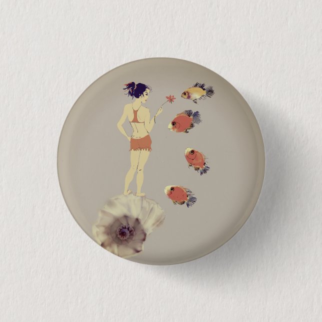 A girl with a flower 1 inch round button (Front)