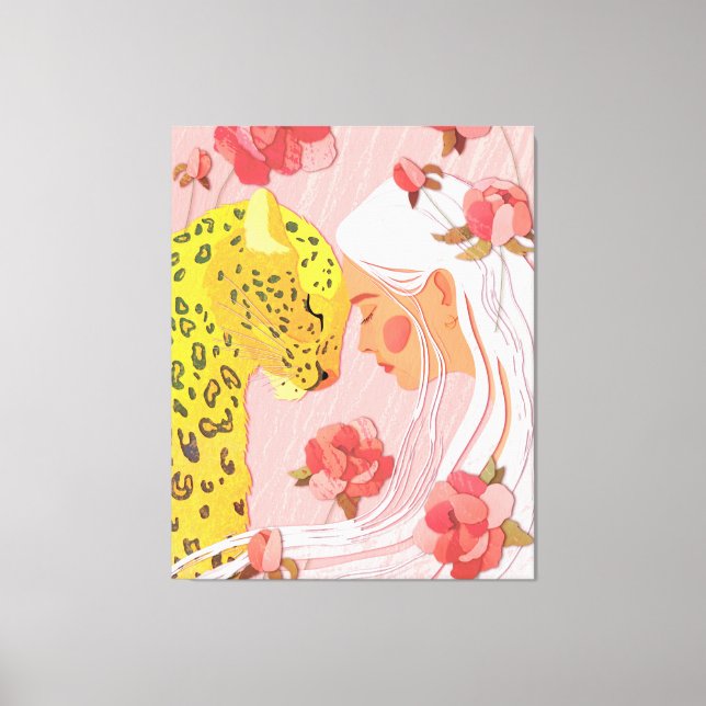 a girl with a leopard. canvas print (Front)