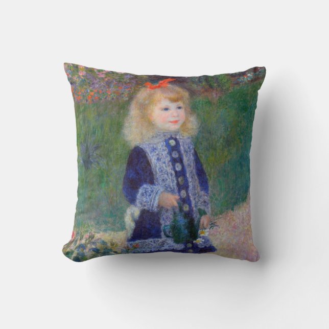 A Girl with a Watering Can, Renoir Throw Pillow (Front)