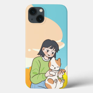 A girl with his loving cat iPhone 13 case