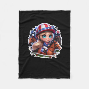 A Girl With Horse Racing Sport. Sticker Fleece Blanket