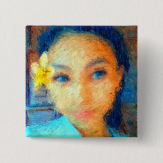 A Girl with Plumeria Flower - Impressionist 2 Inch Square Button
