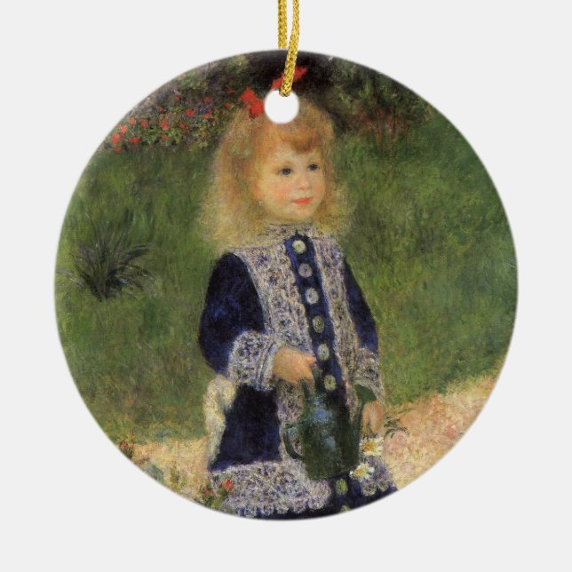 A Girl with Watering Can by Pierre Renoir Ceramic Ornament (Front)