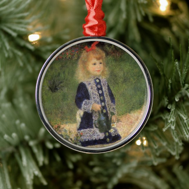 A Girl with Watering Can by Pierre Renoir Metal Ornament (Tree)