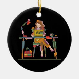 A GIRL WORKING SINCERELY IN LAPTOP  96 CERAMIC ORNAMENT