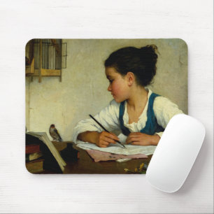 A Girl Writing, Pet Goldfinch by Henriette Browne Mouse Pad