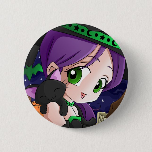 A Girls Best Friend is Her Black Cat Anime Button (Front)