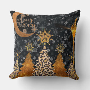 A Glamourous Wild Leopard Christmas Throw Pillow