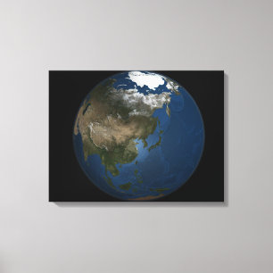 A global view over Asia with Arctic sea ice Canvas Print