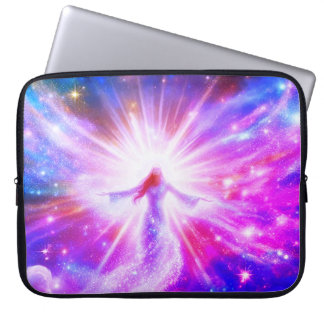 A Glowing Angel in Bold Colors on the Front of an Laptop Sleeve
