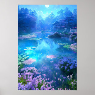 A Glowing Garden Pond Poster