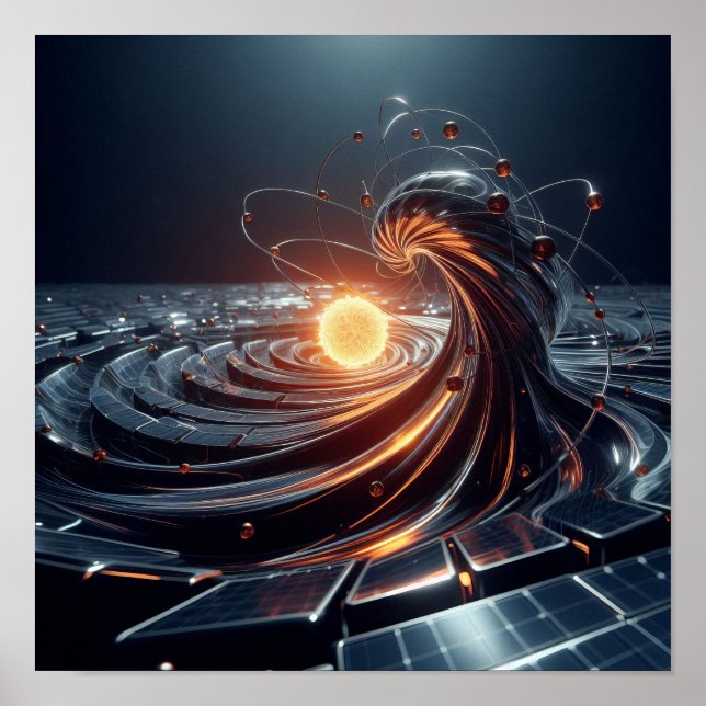 A glowing nucleus in virtual space poster (Front)