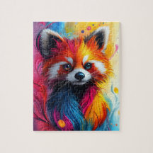 A glowing red panda with fractal fur