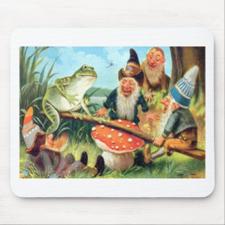 A Gnome and Frog on a Mushroom Seesaw Mouse Pad