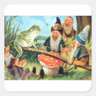 A Gnome and Frog on a Mushroom Seesaw Square Sticker