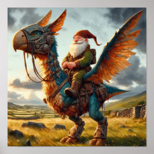 A Gnome Warrior Posing with his Dragon Poster